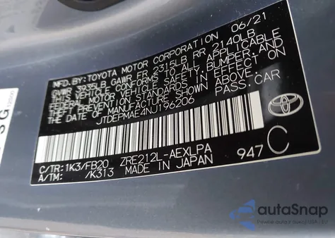 2022 Toyota Corolla Le from USA, damaged, VIN JTDEPMAE4NJ196206